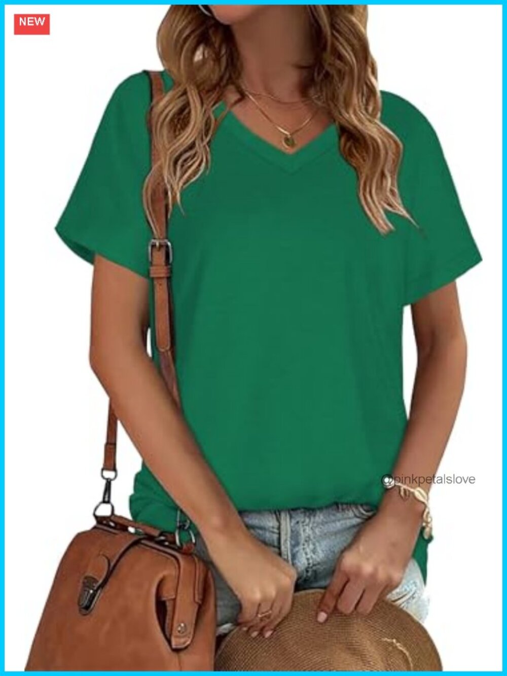 Womens V Neck Short Sleeve Summer Tee Casual Basic Top